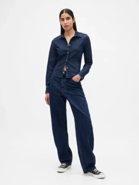 Camisa corta ajustada de mezclilla