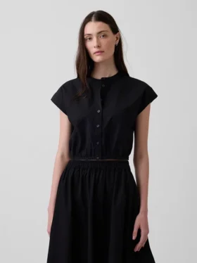 Camisa corta de popelín con mangas casquillo