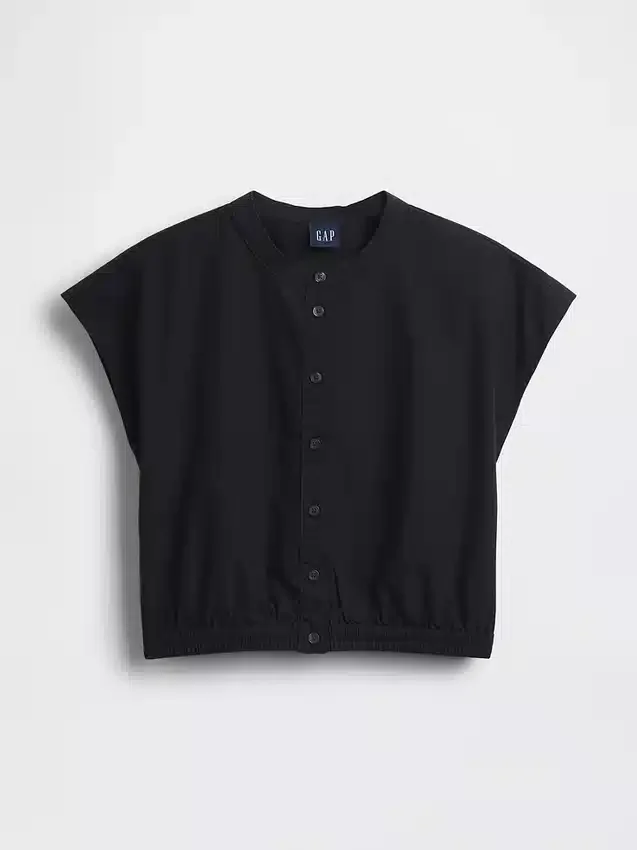 Camisa corta de popelín con mangas casquillo