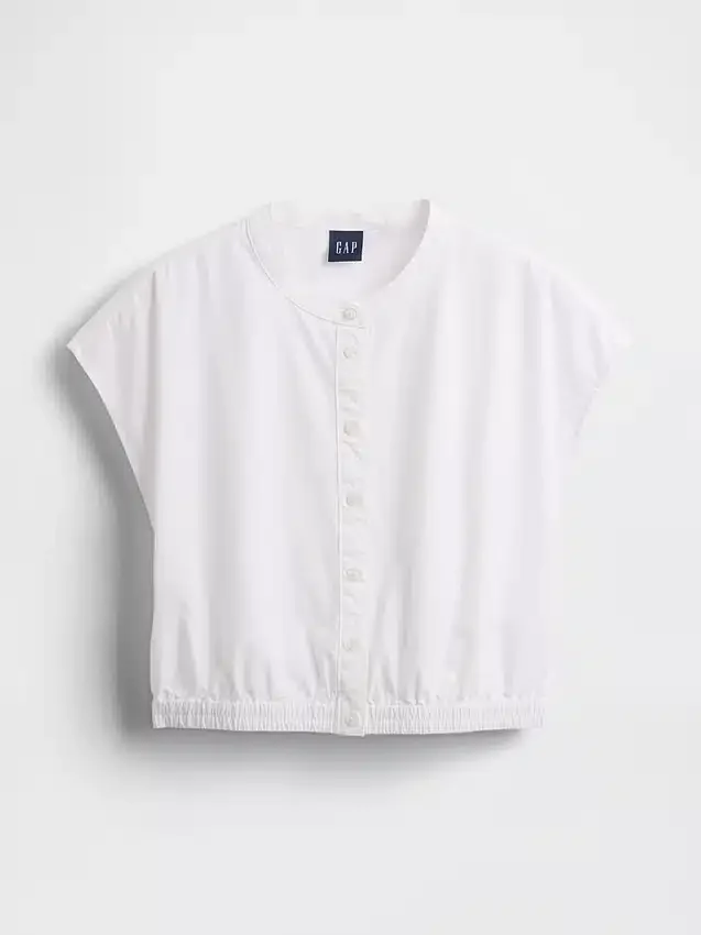 Camisa corta de popelín con mangas casquillo