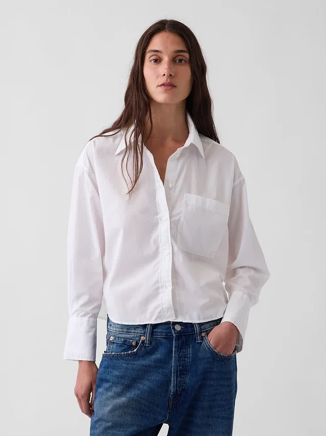 Camisa corta oversize de popelín de algodón orgánico