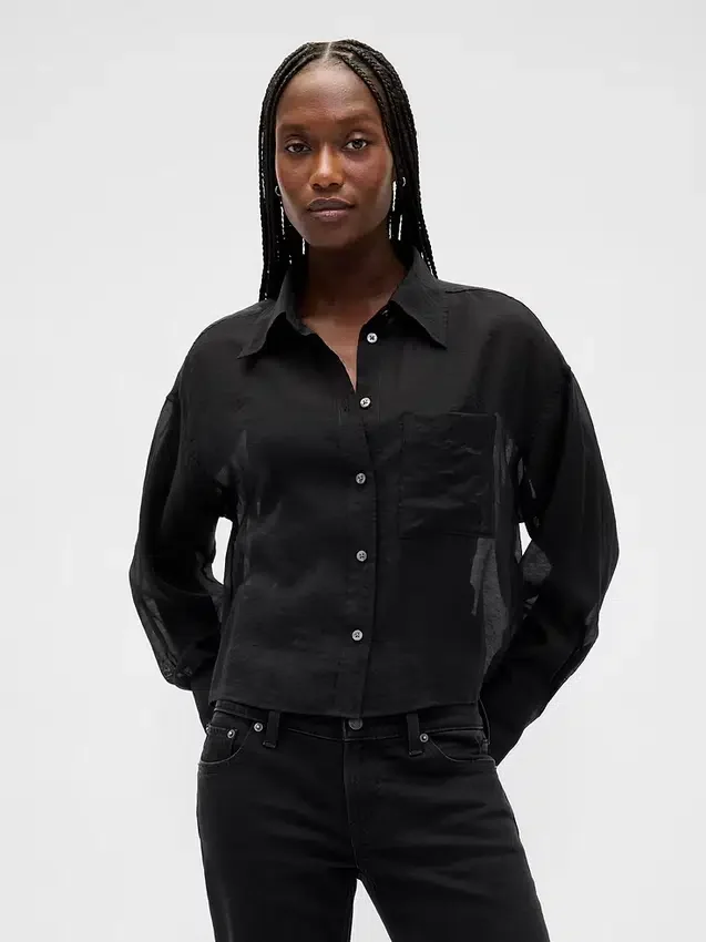 Camisa corta transparente con dobladillo recto