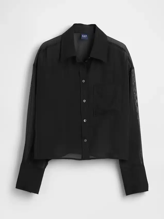 Camisa corta transparente con dobladillo recto
