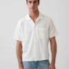 Camisa de algodón dobby con corte holgado y dobladillo recto