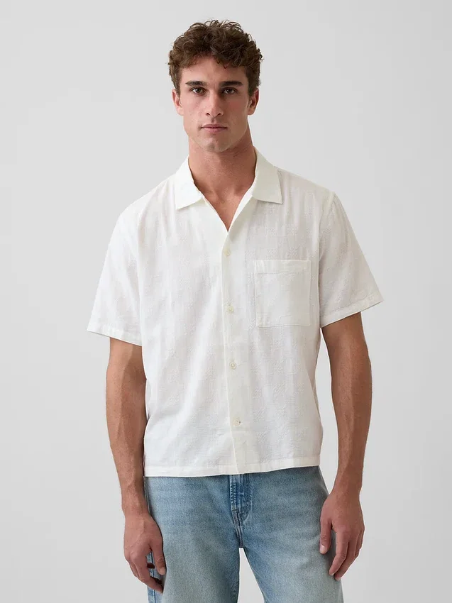 Camisa de algodón dobby con corte holgado y dobladillo recto
