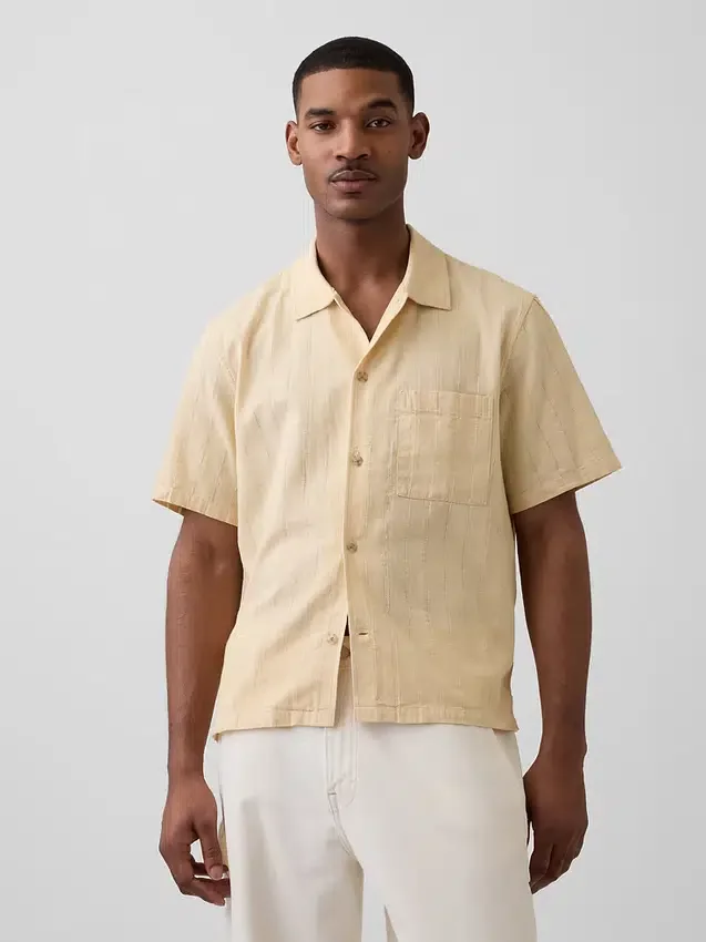 Camisa de algodón dobby con corte holgado y dobladillo recto