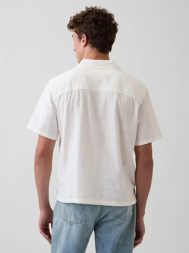 Camisa de algodón dobby con corte holgado y dobladillo recto