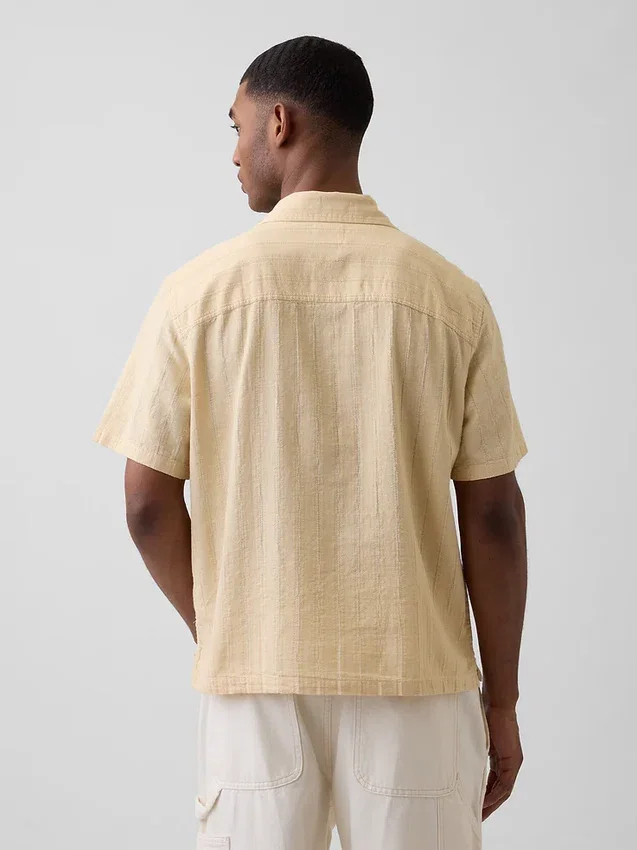 Camisa de algodón dobby con corte holgado y dobladillo recto