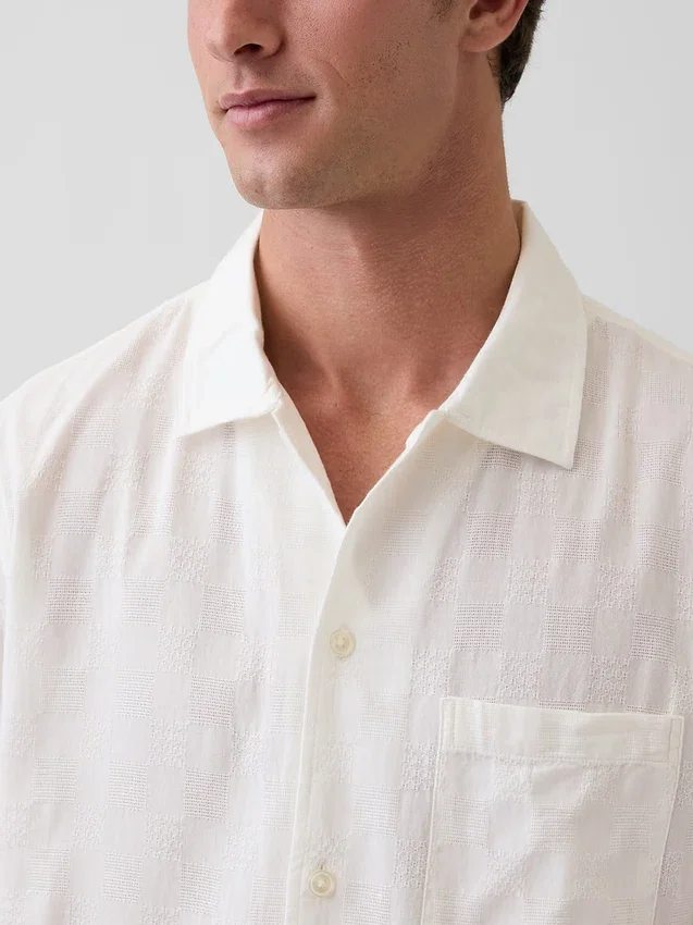 Camisa de algodón dobby con corte holgado y dobladillo recto
