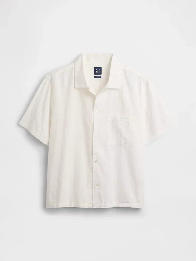 Camisa de algodón dobby con corte holgado y dobladillo recto