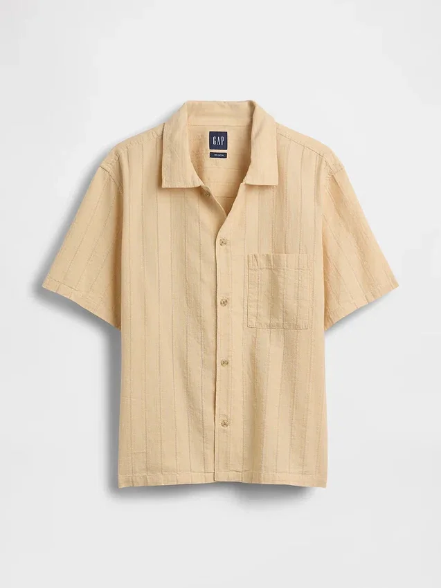 Camisa de algodón dobby con corte holgado y dobladillo recto
