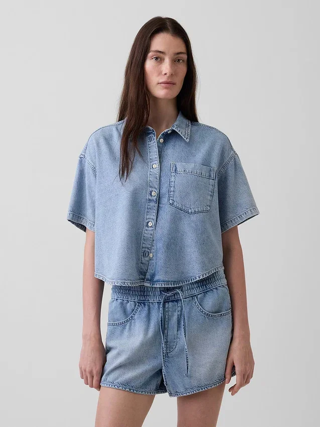 Camisa de campamento oversize de mezclilla ultrasuave