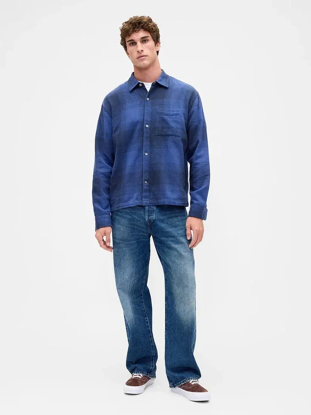 Camisa de franela de corte holgado