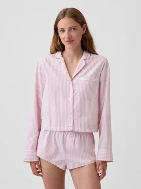 Camisa de pijama corta oversize de popelín