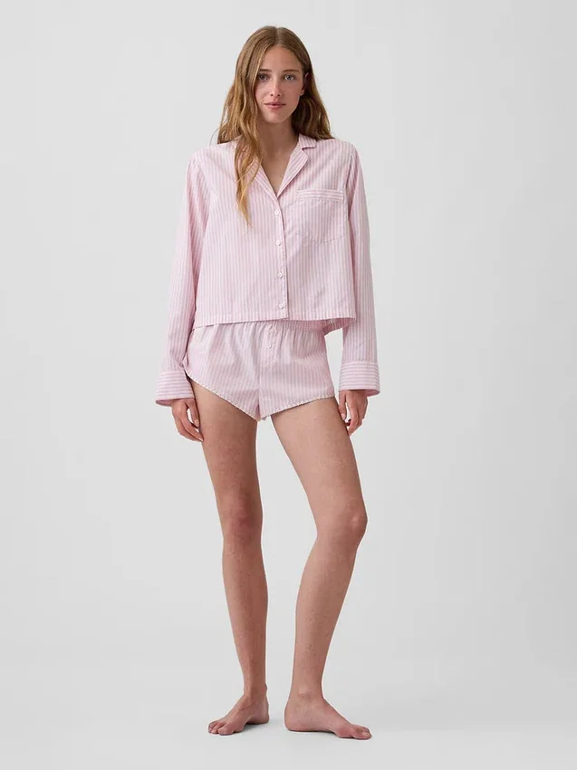 Camisa de pijama corta oversize de popelín