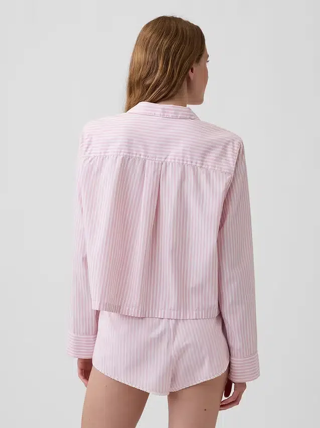 Camisa de pijama corta oversize de popelín