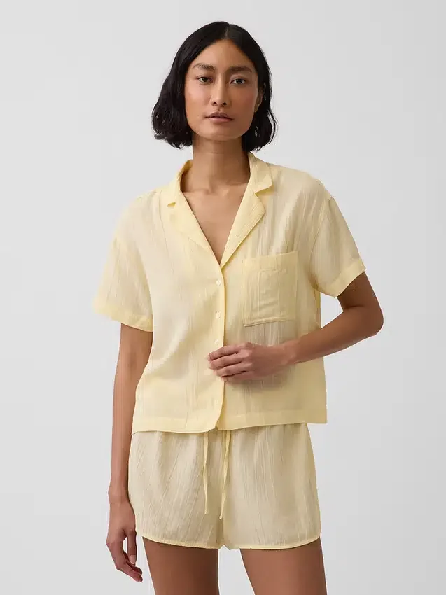 Camisa de pijama oversize de gasa arrugada