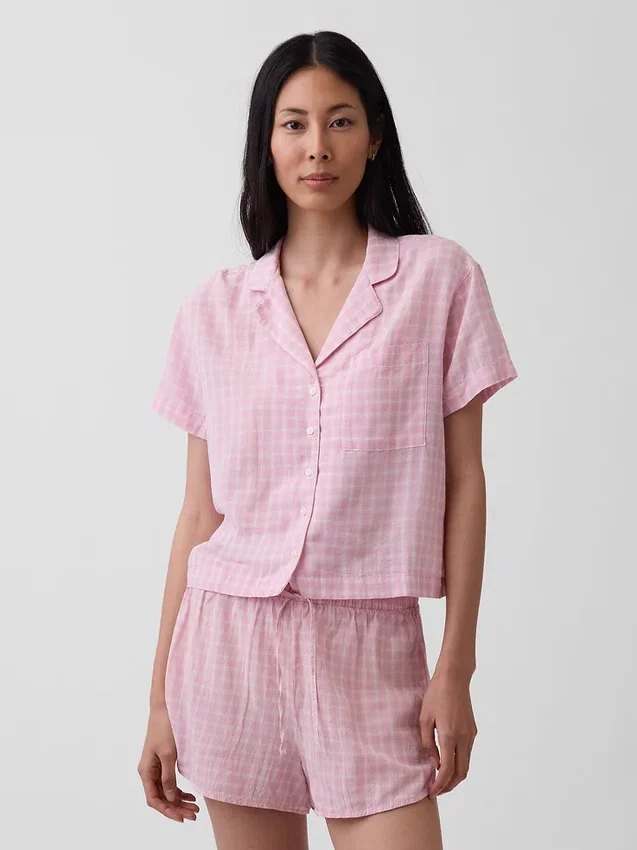 Camisa de pijama oversize de gasa arrugada