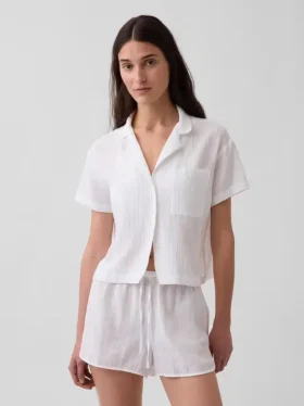 Camisa de pijama oversize de gasa arrugada
