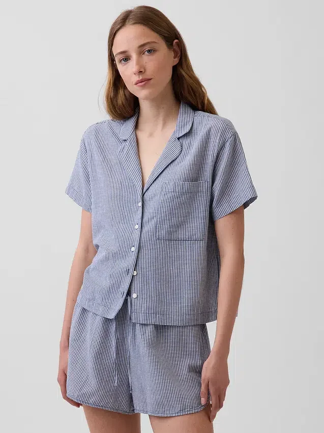 Camisa de pijama oversize de gasa arrugada