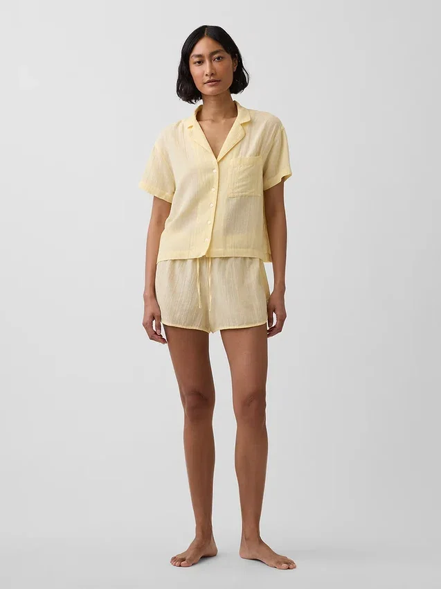 Camisa de pijama oversize de gasa arrugada