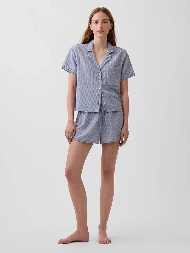 Camisa de pijama oversize de gasa arrugada