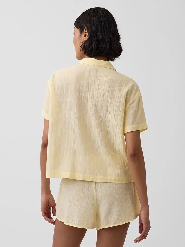 Camisa de pijama oversize de gasa arrugada