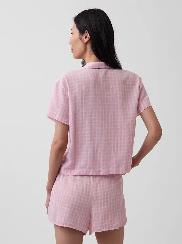 Camisa de pijama oversize de gasa arrugada