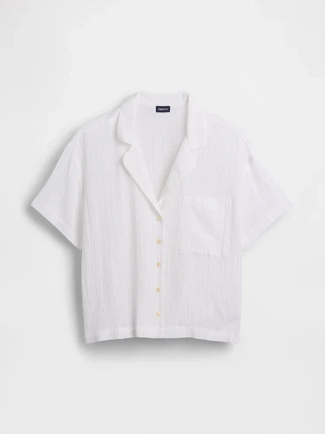 Camisa de pijama oversize de gasa arrugada
