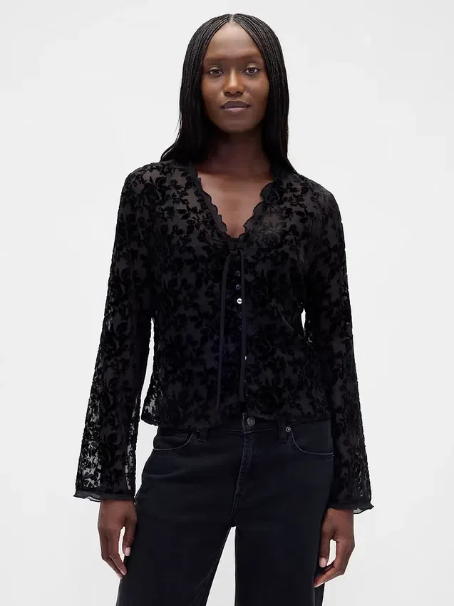 Camisa de terciopelo con efecto quemado