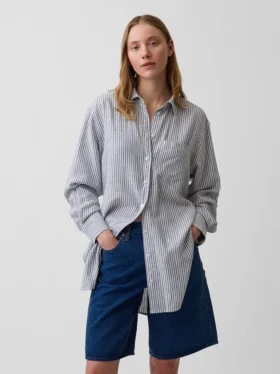 Camisa túnica oversize de mezcla de lino