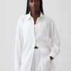 Camisa túnica oversize de mezcla de lino