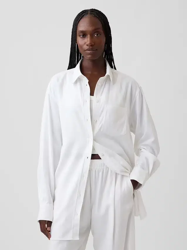 Camisa túnica oversize de mezcla de lino