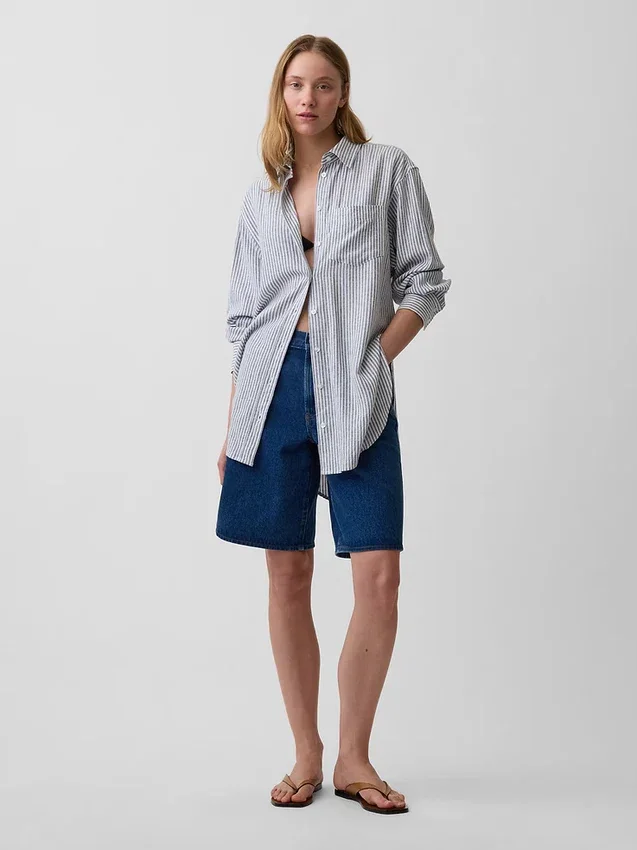 Camisa túnica oversize de mezcla de lino