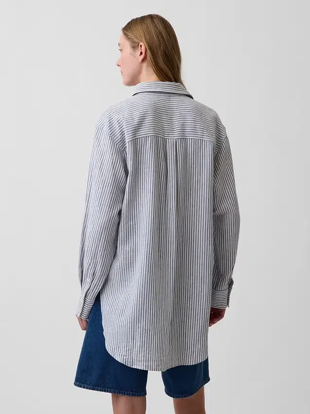 Camisa túnica oversize de mezcla de lino