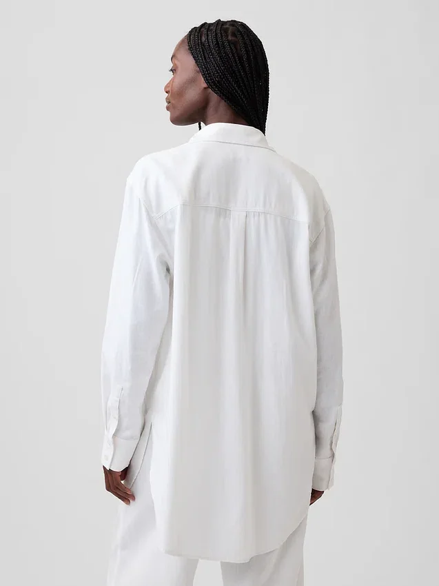 Camisa túnica oversize de mezcla de lino
