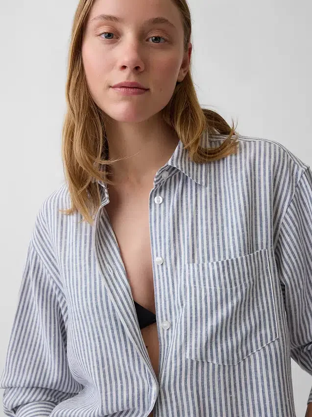 Camisa túnica oversize de mezcla de lino