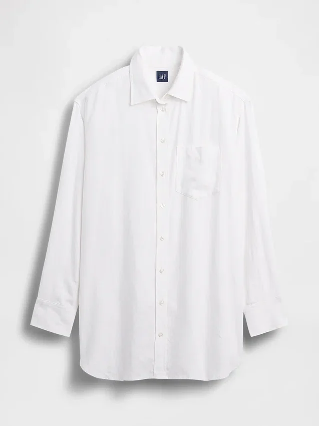 Camisa túnica oversize de mezcla de lino
