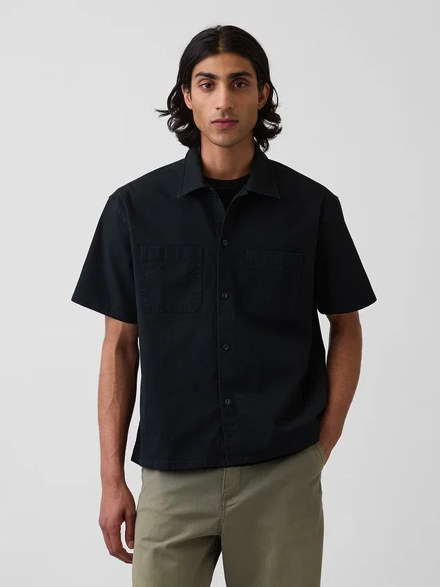 Camisa utilitaria de corte holgado y dobladillo recto