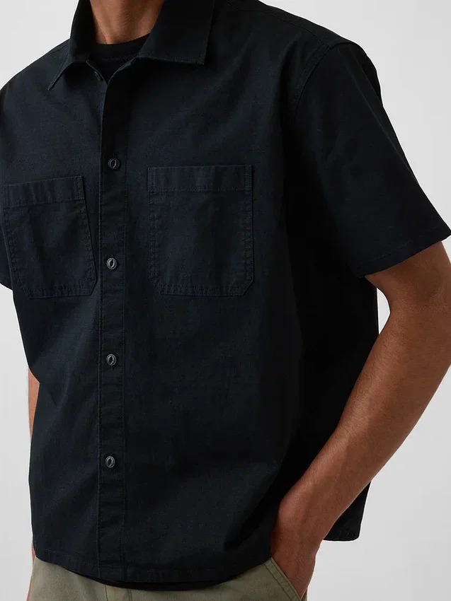 Camisa utilitaria de corte holgado y dobladillo recto