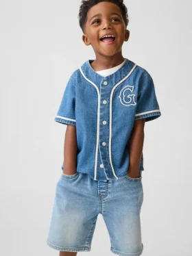 Camisas de béisbol de mezclilla con logotipo universitario para Bebé y Niño