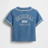 Camisas de béisbol de mezclilla con logotipo universitario para Bebé y Niño