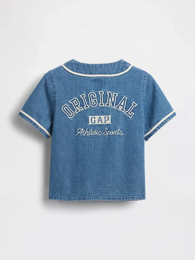 Camisas de béisbol de mezclilla con logotipo universitario para Bebé y Niño