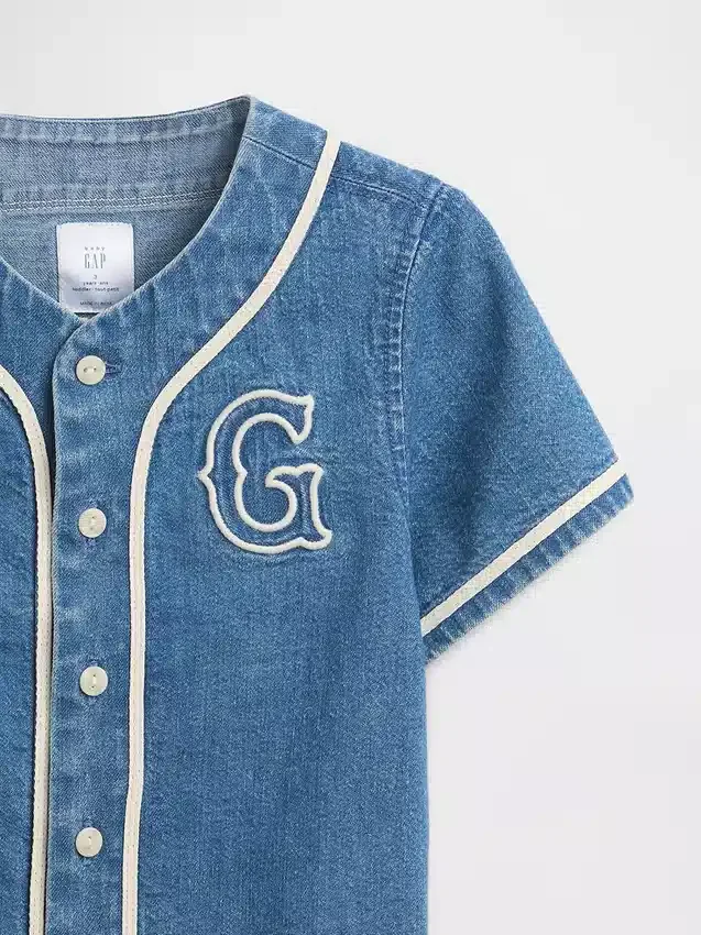 Camisas de béisbol de mezclilla con logotipo universitario para Bebé y Niño