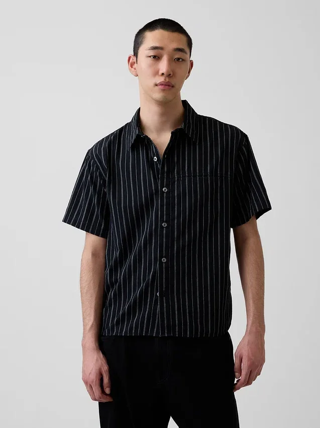 Camisas de corte holgado con dobladillo curvo y rayas de seersucker