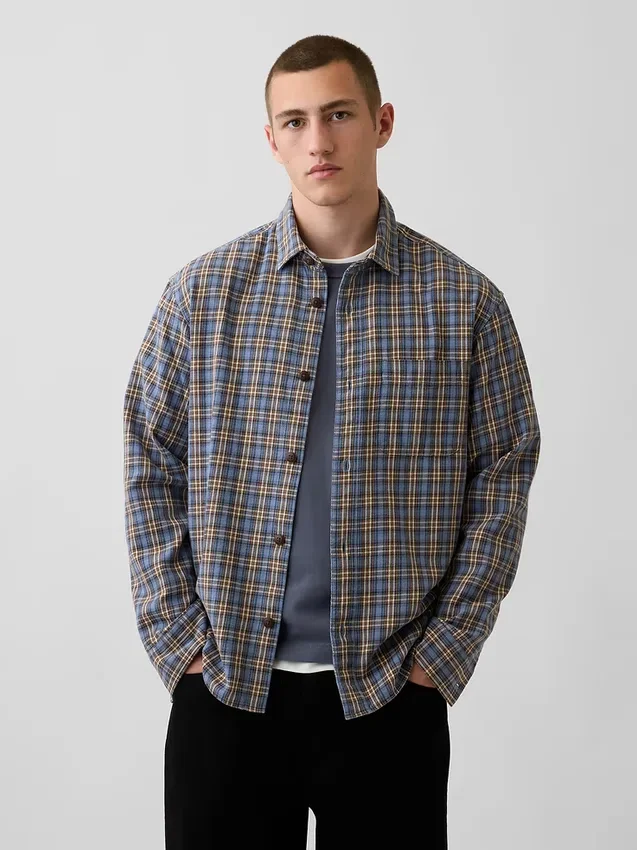 Camisas de cuadros holgadas de sarga lavada al sol