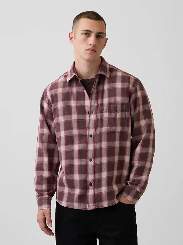 Camisas de cuadros holgadas de sarga lavada al sol