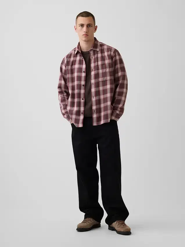 Camisas de cuadros holgadas de sarga lavada al sol
