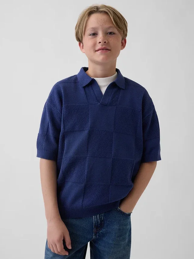 Camisas de jerséu a cuadros con cuello Johnny para niños