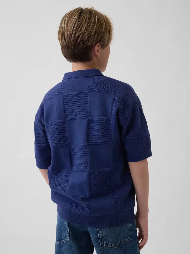 Camisas de jerséu a cuadros con cuello Johnny para niños